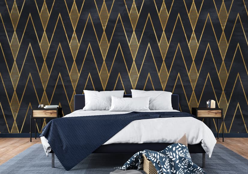 Art Deco Triangle Line on Dark Background Wallpaper Mural