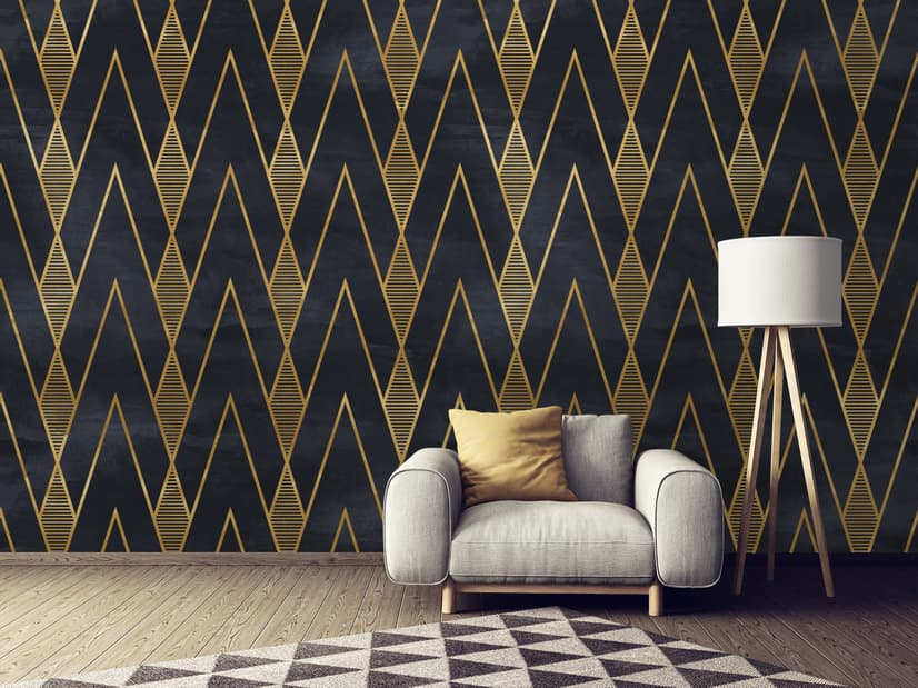 Art Deco Triangle Line on Dark Background Wallpaper Mural