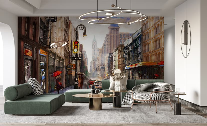 Oil Paintinging Style Street View of New York City Landscape Wallpaper Mural
