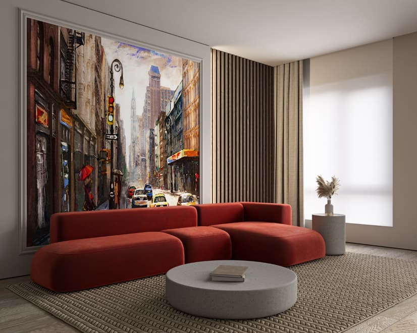 Oil Paintinging Style Street View of New York City Landscape Wallpaper Mural