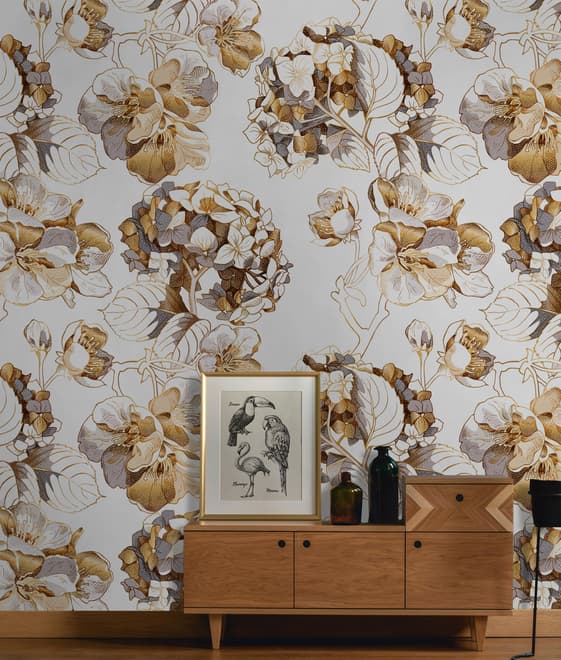 Whitish Floral Wallpaper Mural