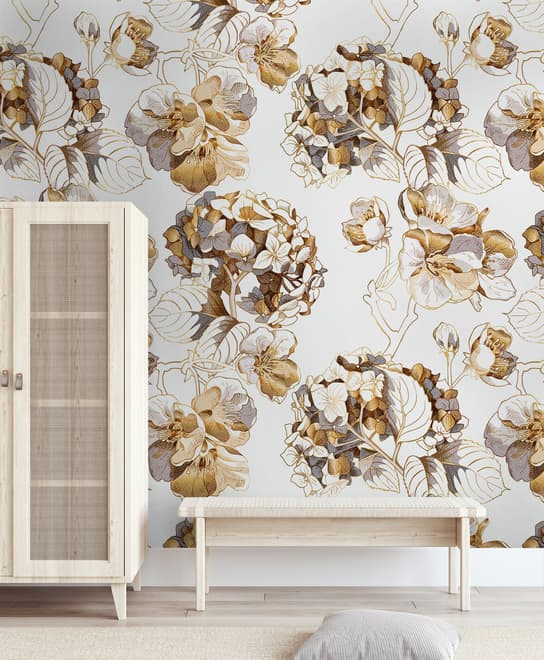 Whitish Floral Wallpaper Mural