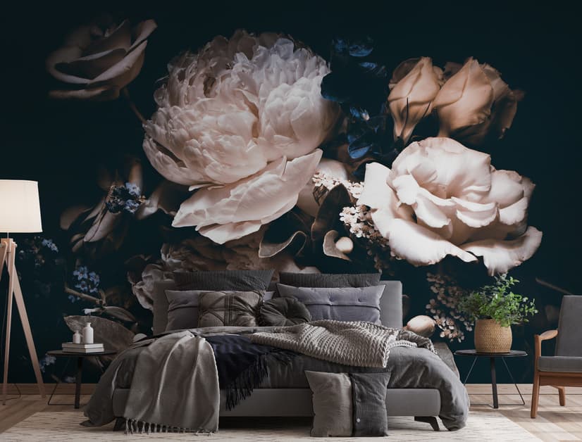 Dark Floral Peony Bouquet Wallpaper Mural