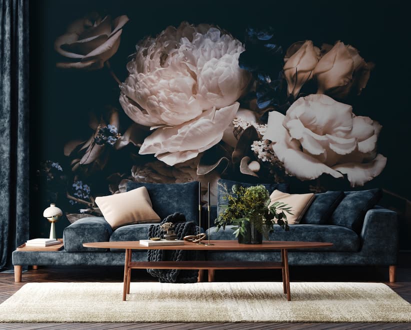 Dark Floral Peony Bouquet Wallpaper Mural