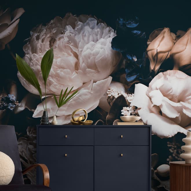 Dark Floral Peony Bouquet Wallpaper Mural