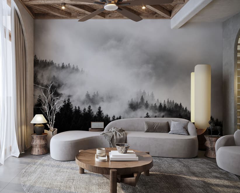 Misty Dark Forest Landscape Wallpaper Mural