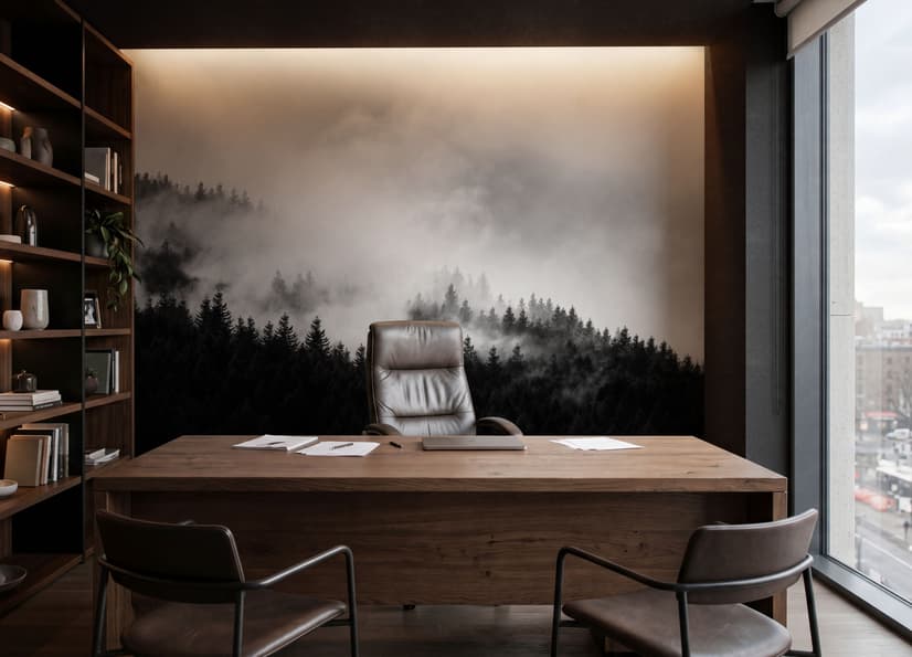 Misty Dark Forest Landscape Wallpaper Mural