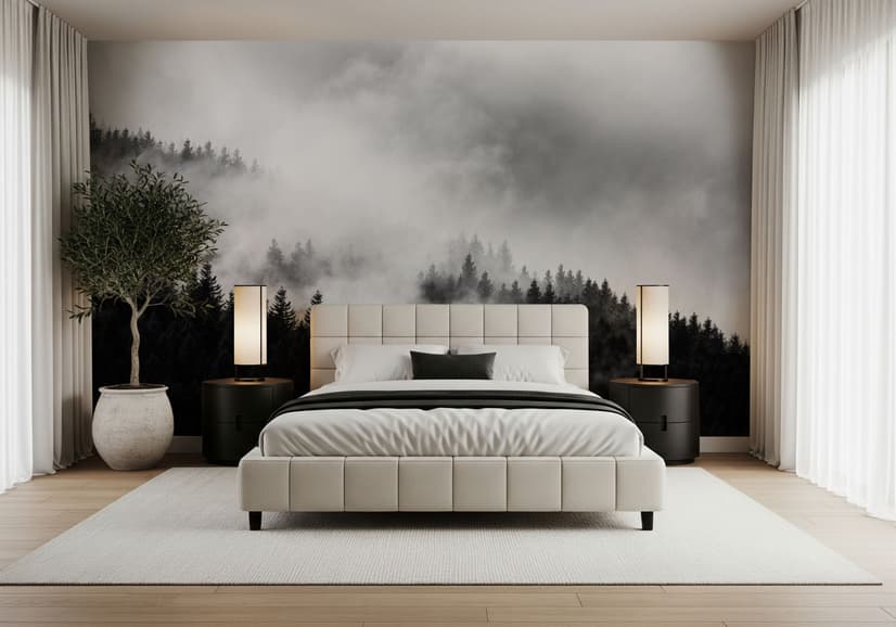 Misty Dark Forest Landscape Wallpaper Mural