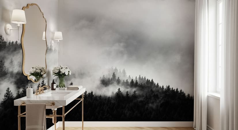 Misty Dark Forest Landscape Wallpaper Mural