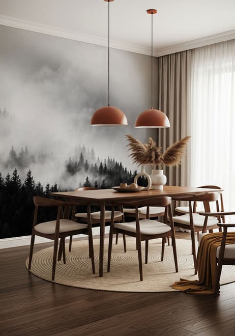 Misty Dark Forest Landscape Wallpaper Mural