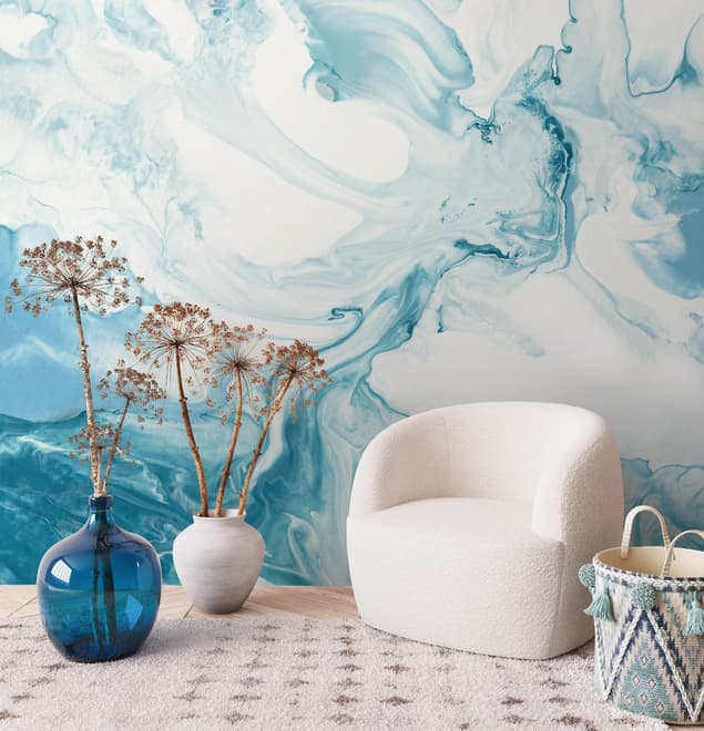 Marble Style Blue Brush Paint Art Wallpaper Mural