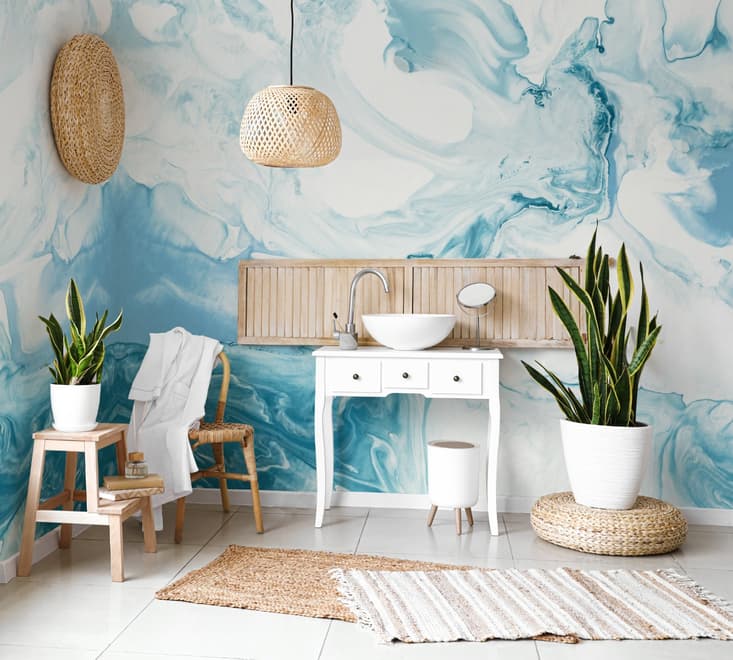 Marble Style Blue Brush Paint Art Wallpaper Mural