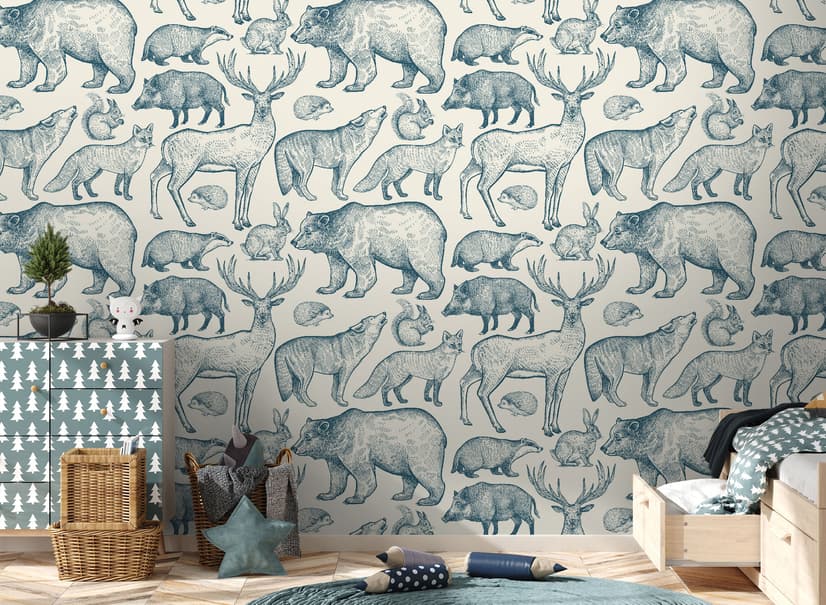 Nordic Animal Drawing for Kids Wallpaper Mural