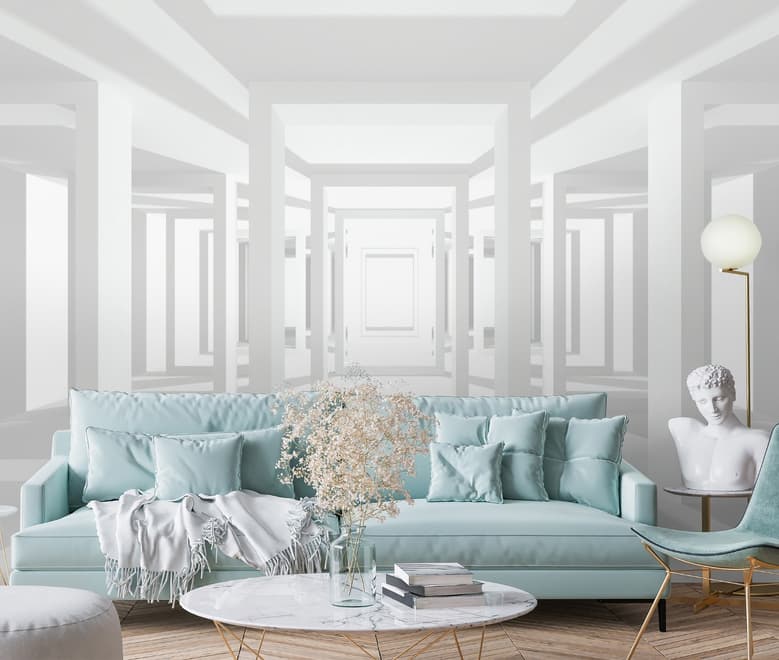 3D Look Abstract Architecture White Corridor Wallpaper Mural