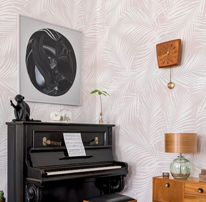 Soft Pink Palm Leaf Tropical Leaves Wallpaper Mural