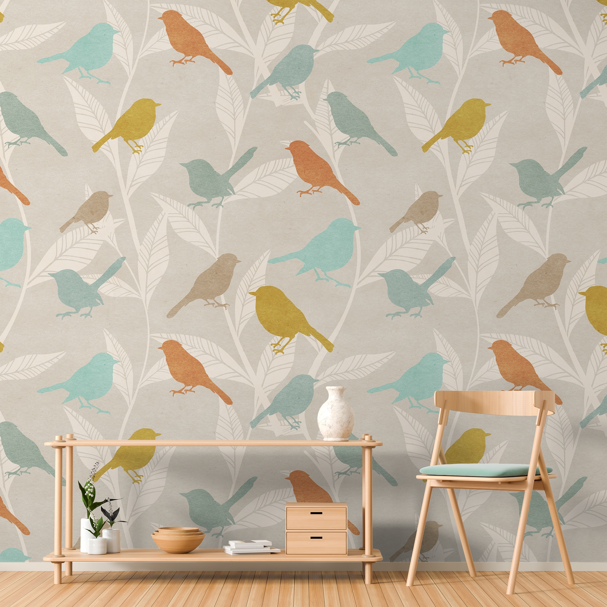 Papier peint panoramique d'oiseaux européens colorés