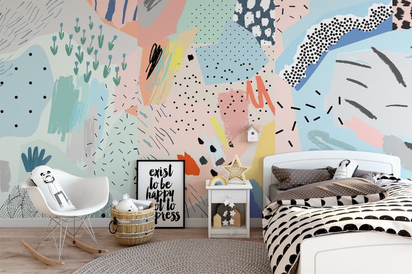 Colorful Abstract Geometric Kids Art Wallpaper Mural