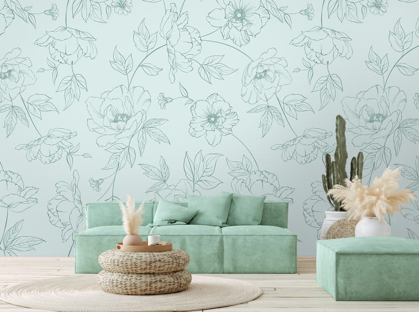 Poppy Drawing Floral Wallpaper Mural
