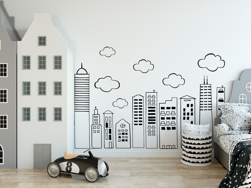 Kids Cute Black City Wall Decal Sticker