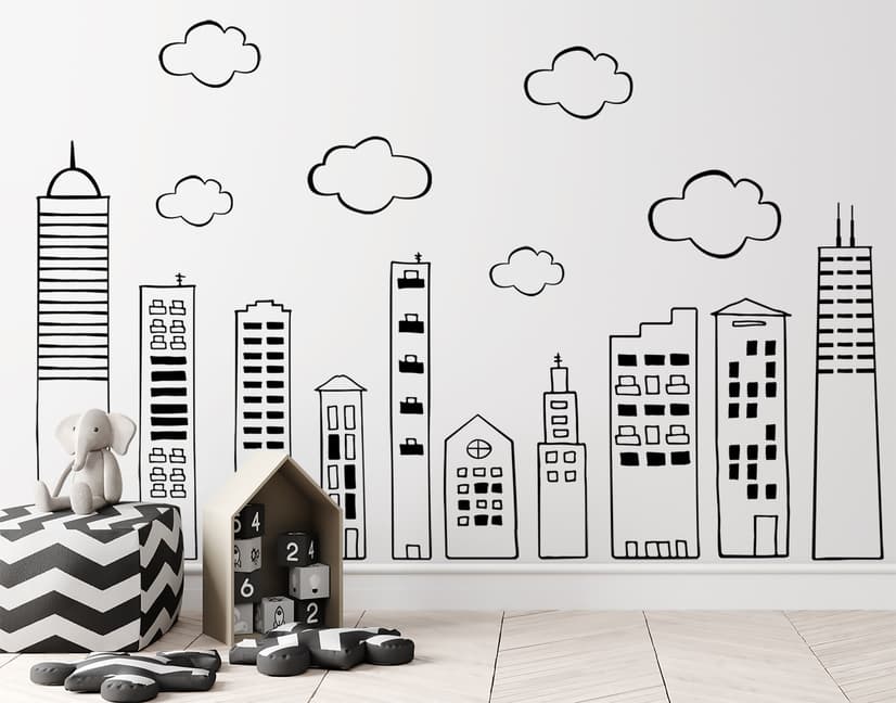 Kids Cute Black City Wall Decal Sticker