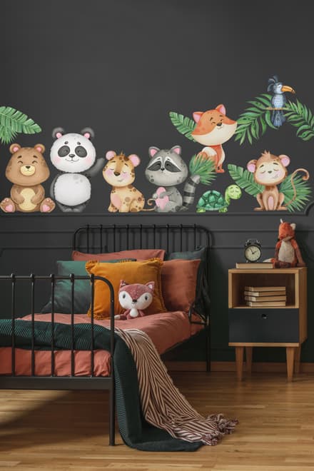 Kids Cute Animals with Banana Leaves Wall Decal Sticker
