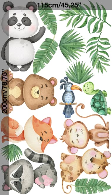 Kids Cute Animals with Banana Leaves Wall Decal Sticker