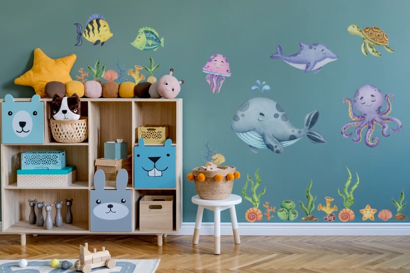 Kids Nursery Undersea Wall Decals Cute Whale with Sea Animals Wall Sticker