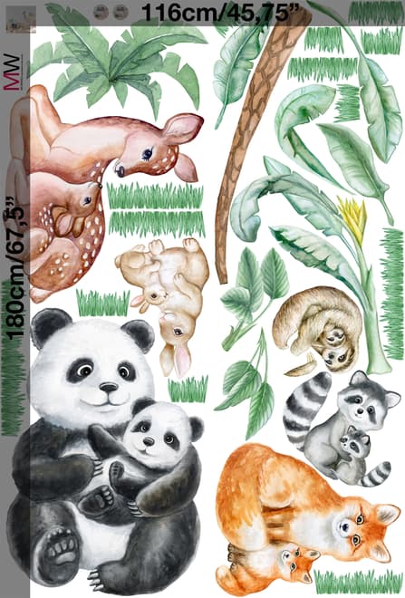 Kids Cute  Forest Animals with Trees Wall Decal Sticker