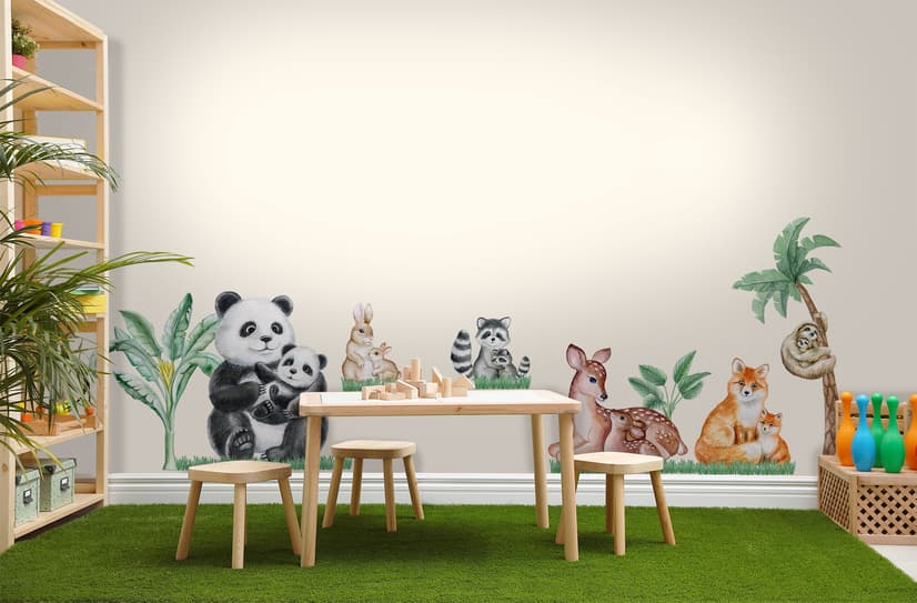 Kids Cute  Forest Animals with Trees Wall Decal Sticker
