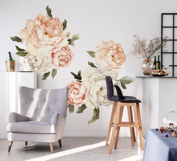 Orange White Peony Floral Boquets Wall Decal Sticker