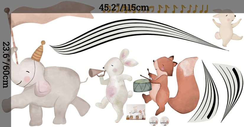 Animaux mignons chantant sur les notes de musique Stickers muraux Sticker