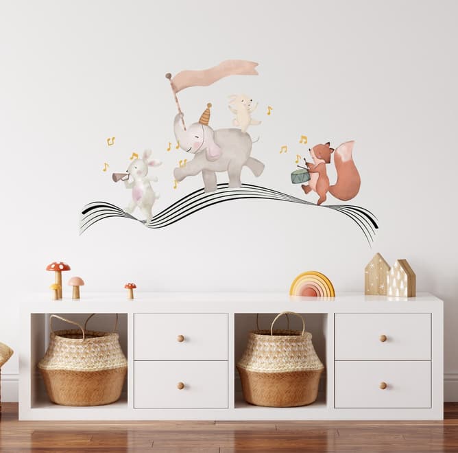 Animaux mignons chantant sur les notes de musique Stickers muraux Sticker
