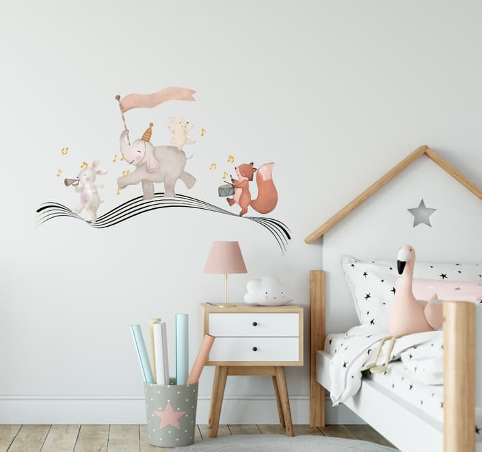 Cute Animals Singing on the Music Notes Wall Decal Sticker