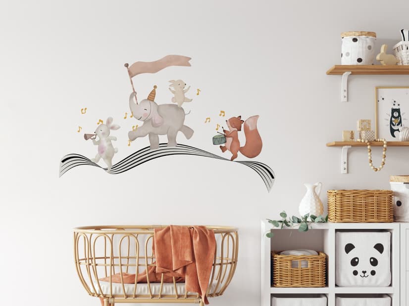 Animaux mignons chantant sur les notes de musique Stickers muraux Sticker