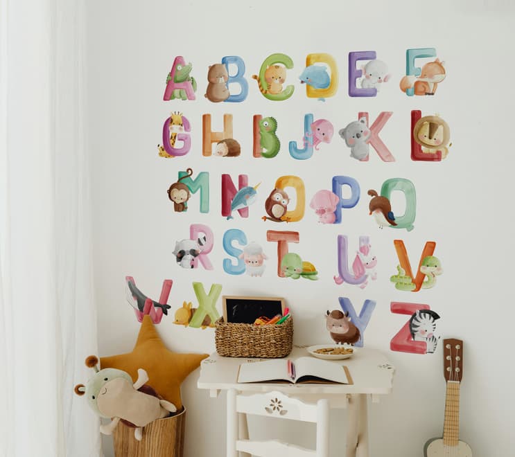 Watercolor Alphabet With Animals Wall Decal Sticker