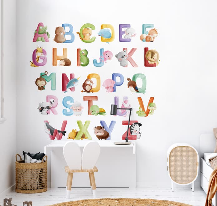Watercolor Alphabet With Animals Wall Decal Sticker
