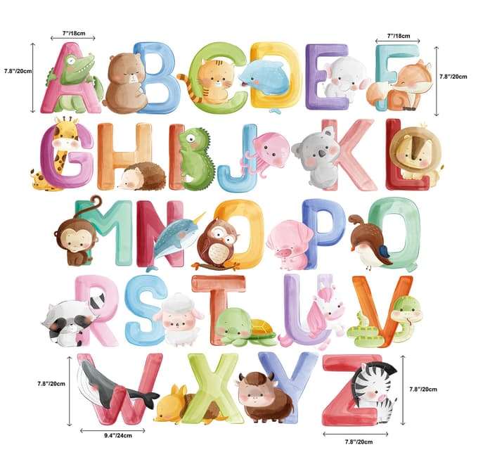 Watercolor Alphabet With Animals Wall Decal Sticker