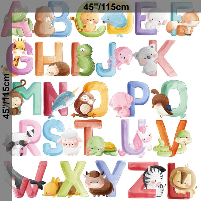 Watercolor Alphabet With Animals Wall Decal Sticker