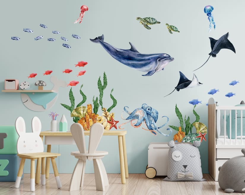 Kinder Unterwasser Tiere Wandtattoo