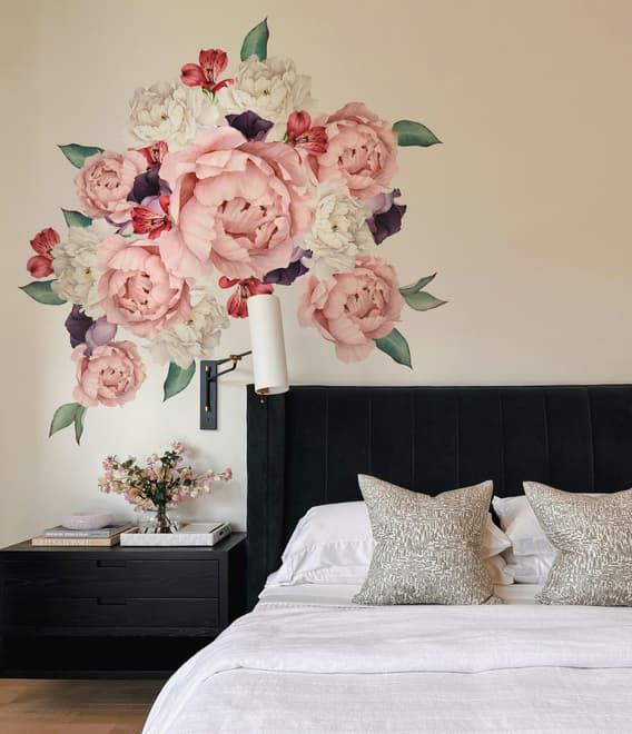 White Pink Peony Florals with Red Purple Tulips Wall Decal Sticker