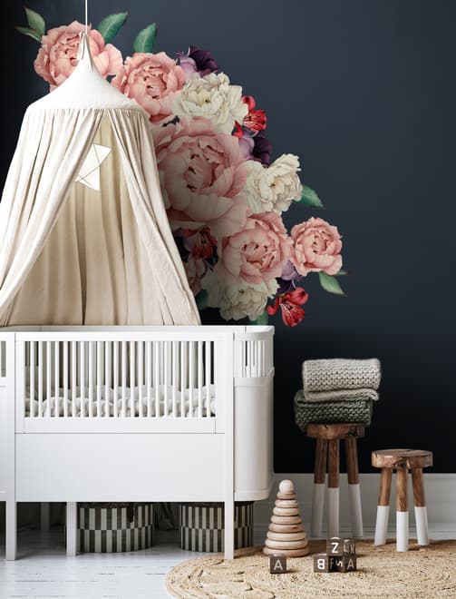 White Pink Peony Florals with Red Purple Tulips Wall Decal Sticker