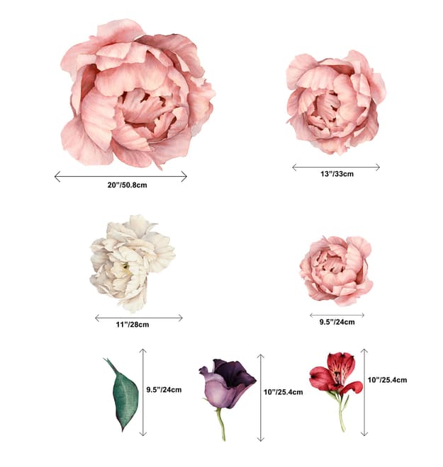 White Pink Peony Florals with Red Purple Tulips Wall Decal Sticker