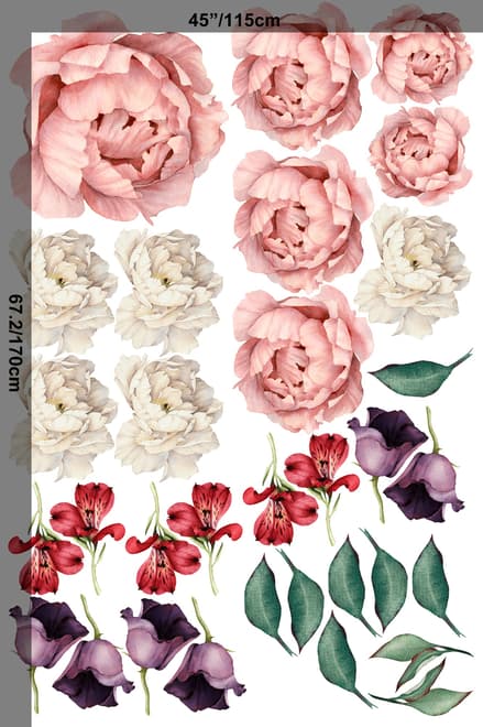 White Pink Peony Florals with Red Purple Tulips Wall Decal Sticker