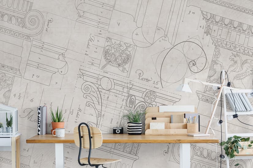 Antique Architectural Greek Column Drawing Art Wallpaper Mural