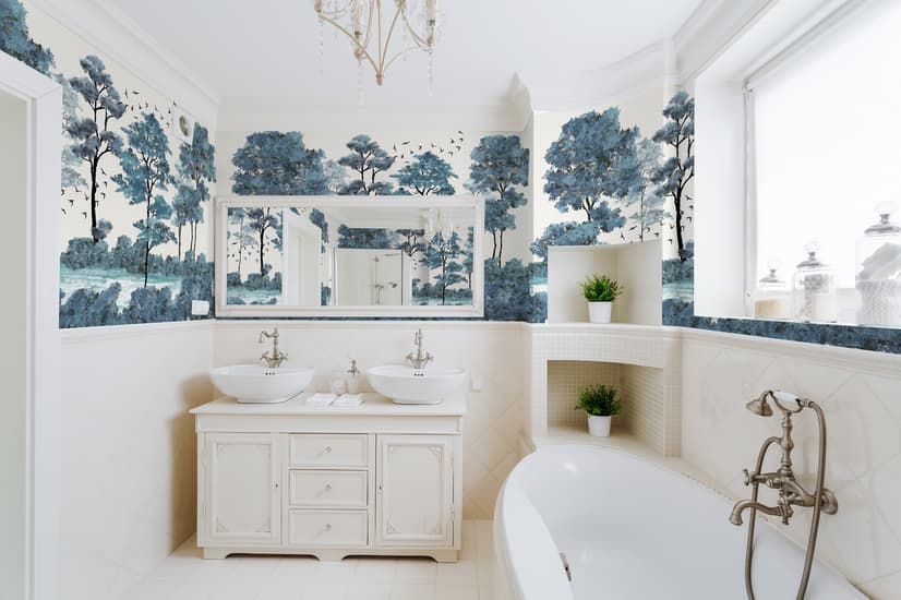 Monochrome Watercolor Big Trees Wallpaper Mural
