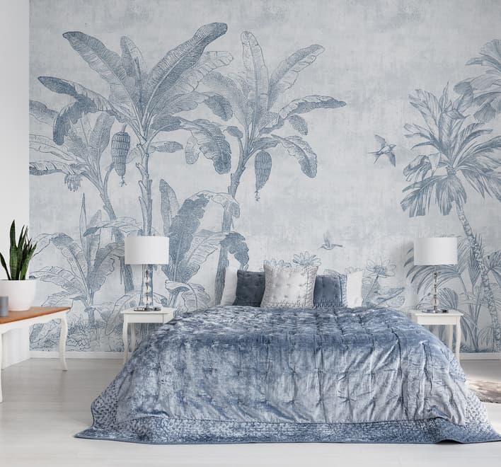 Monochrome Antique Jungle Landscape Wallpaper Mural