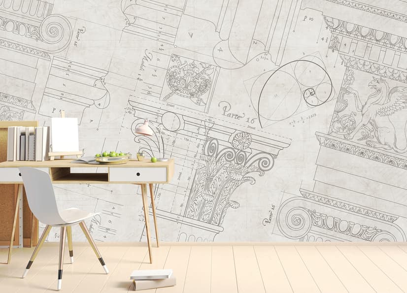 Antique Architectural Greek Column Drawing Art Wallpaper Mural