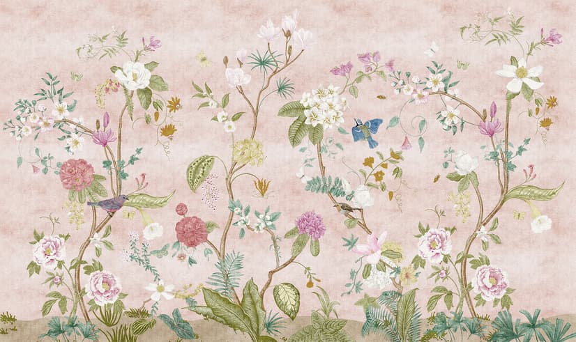 Papier peint panoramique floral Chinoiserie coloré