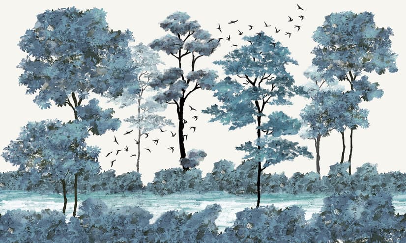 Monochrome Watercolor Big Trees Wallpaper Mural