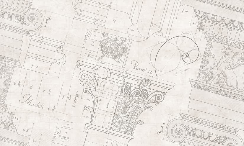 Antique Architectural Greek Column Drawing Art Wallpaper Mural